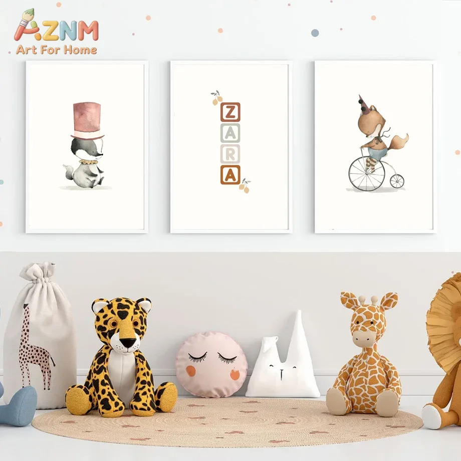 Baby Name Wall Art - AZNM Frameless Canvas Poster Watercolor Circus