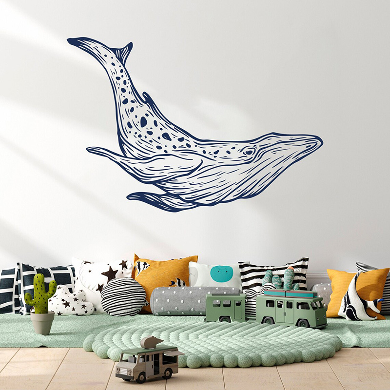 Baby Nursery Mural Wallpaper - Whale Wall Decals Nautical Home Decor