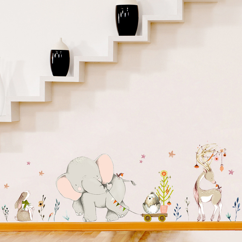 Baby Nursery Mural Wallpaper - Happy Baby Elephant Bunny Wall Stickers