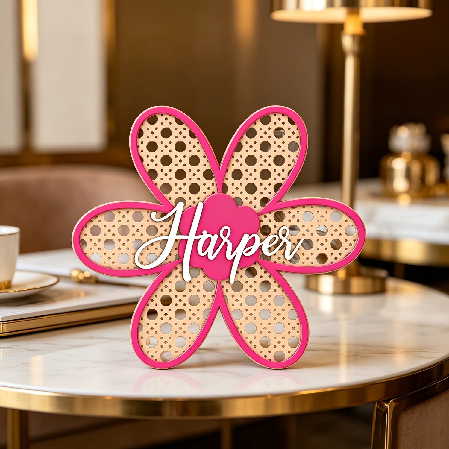 Baby Nursery In - Personalized Boho Rattan Flower Name Sign,