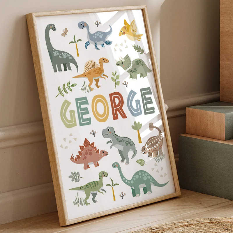 Baby Nursery Art - Cute Dinosaur T-Rex Brachiosaurus Nursery Wall