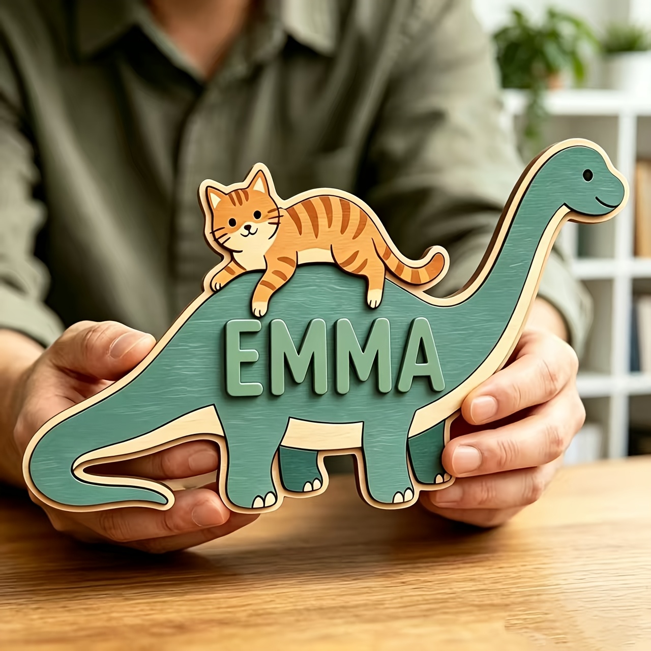 Baby Nursery In - Personalized Cat Riding Dinosaur Name Room