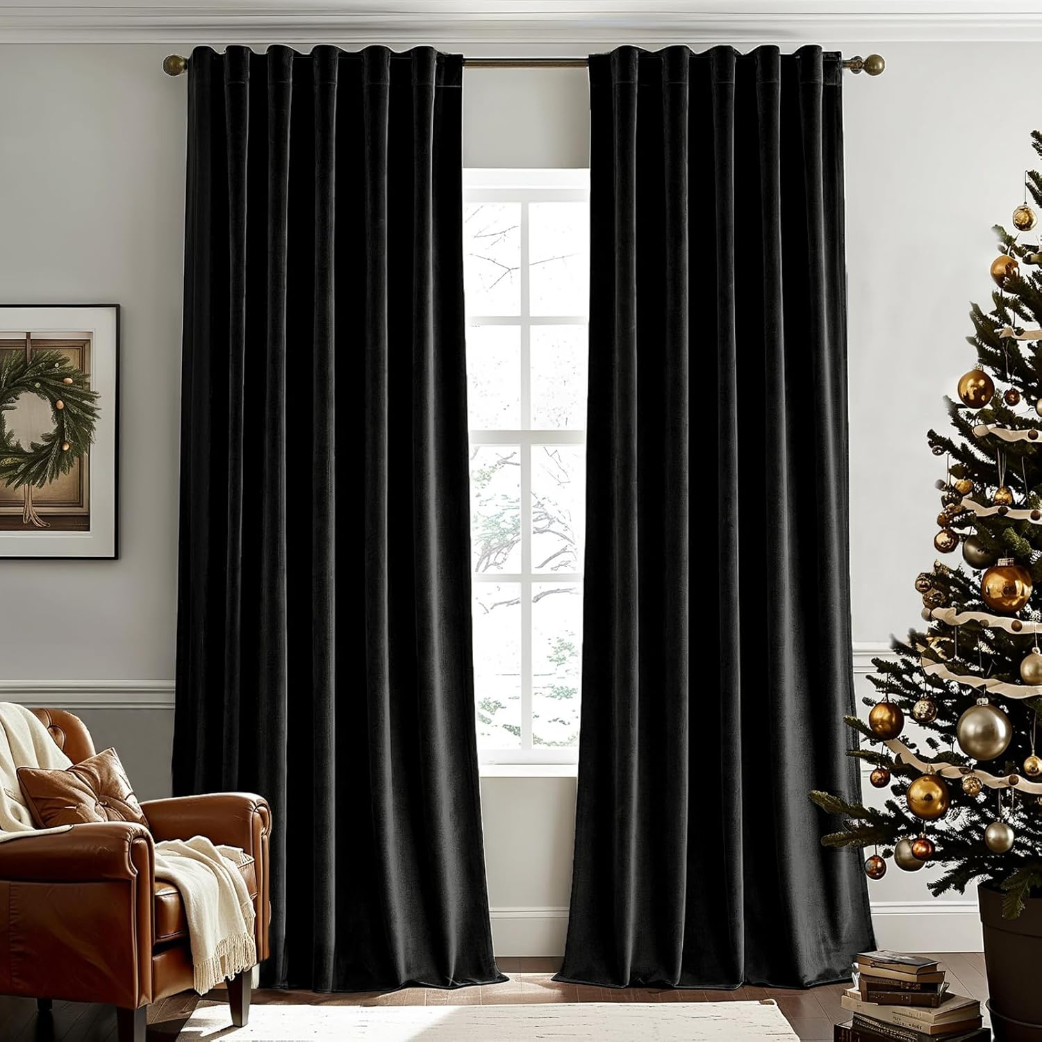 Blackout Curtain Nursery - Black Velvet Curtains 96 Inches Length