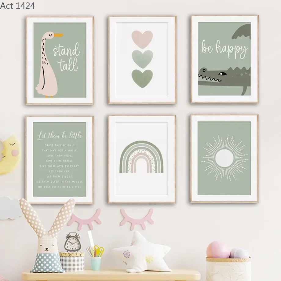 Baby Nursery Green - Light Green Cartoon Crocodile Goose Sun