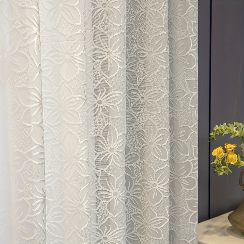 Blackout Curtain Nursery - 2 Elegant Beige Flower Jacquard Gauze