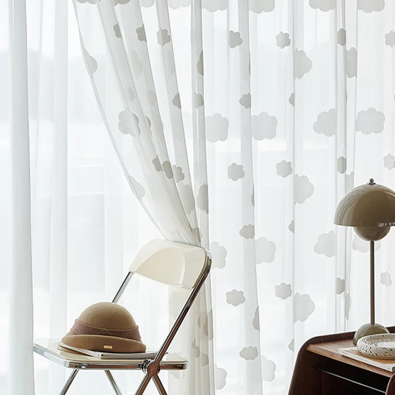 Blackout Curtain Nursery - White Cloud Pattern Sheer Curtains for