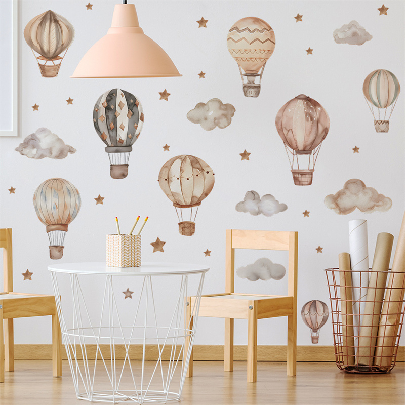 Baby Nursery Mural Wallpaper - Cartoon Hot Air Balloon Wall Stickers