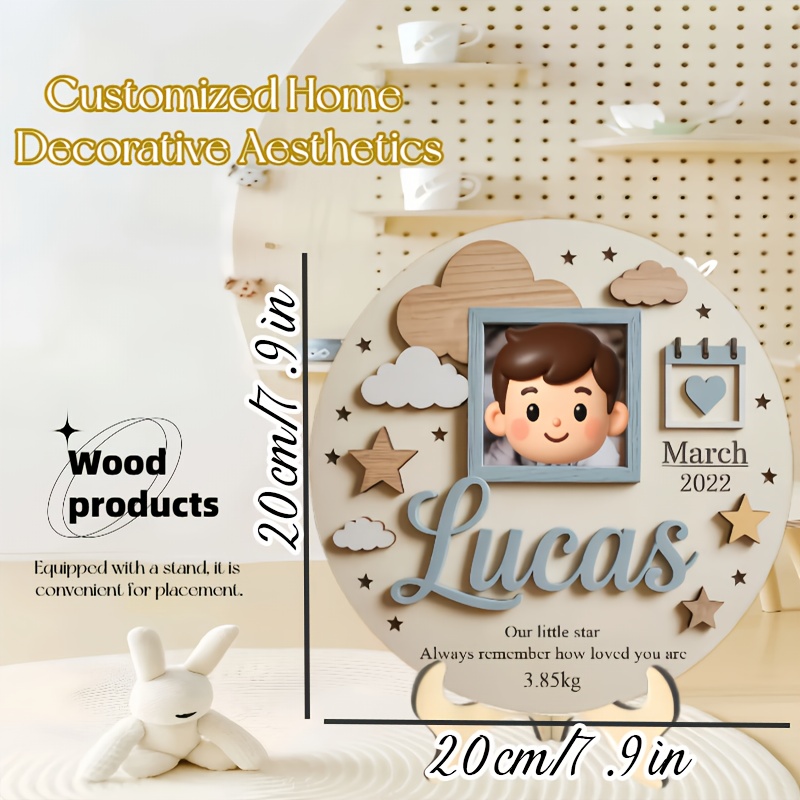 Baby Nursery In - Personalized Baby Photo Frame, Custom Wooden