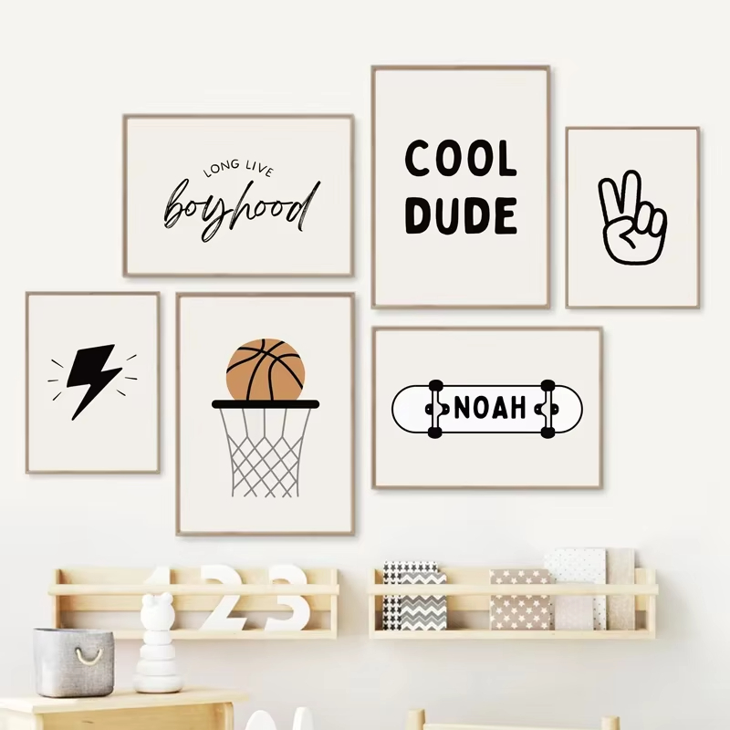 Baby Nursery Art - Simple Boy Basketball Skateboard Sport Children