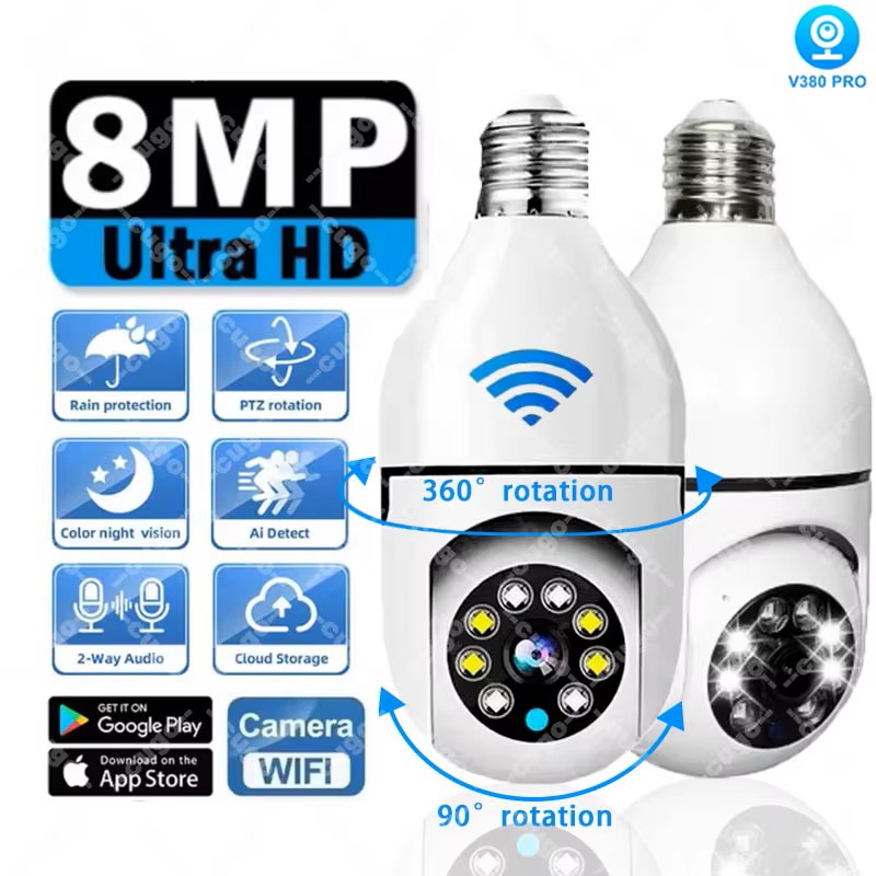 Baby Monitor Split Screen - 8MP E27 Bulb Surveillance Camera Wifi