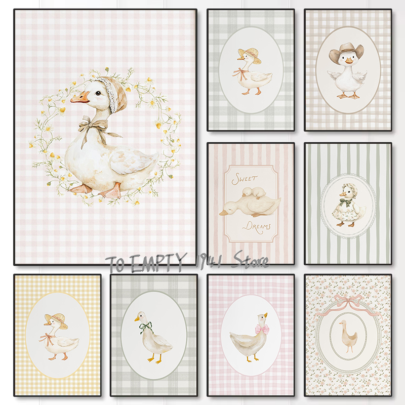 Baby Nursery Art - Silly Little Goose Nursery Duck Gingham