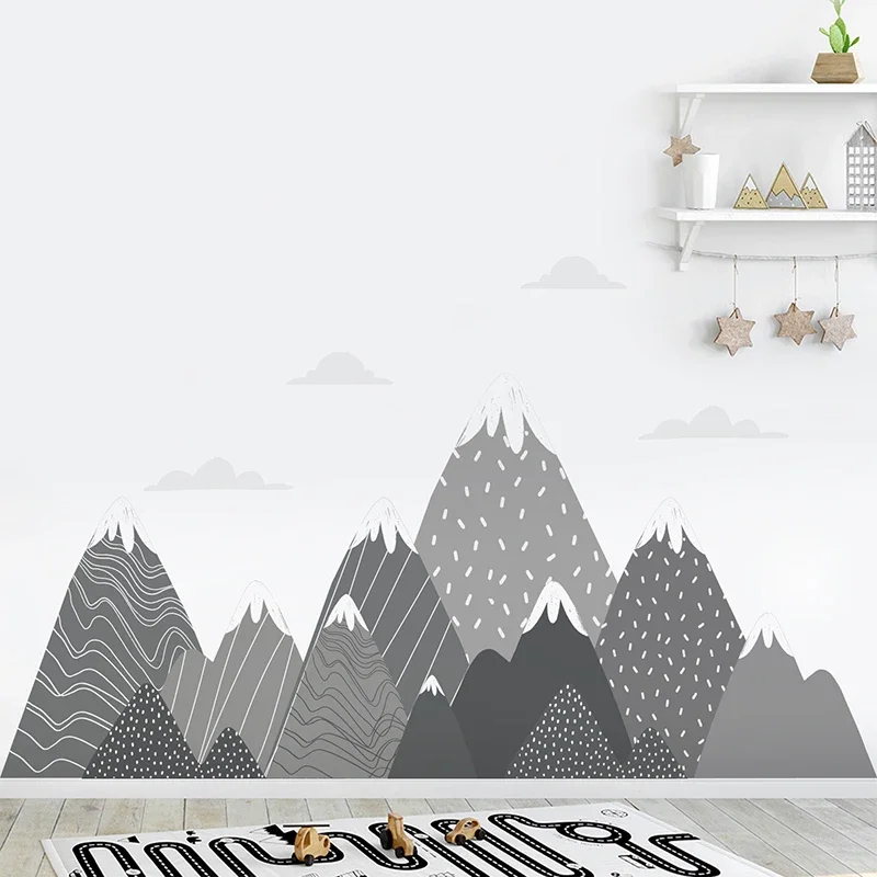 Baby Nursery Mural Wallpaper - Boho Grey Mountains Wallpaper Waterproof Seamless