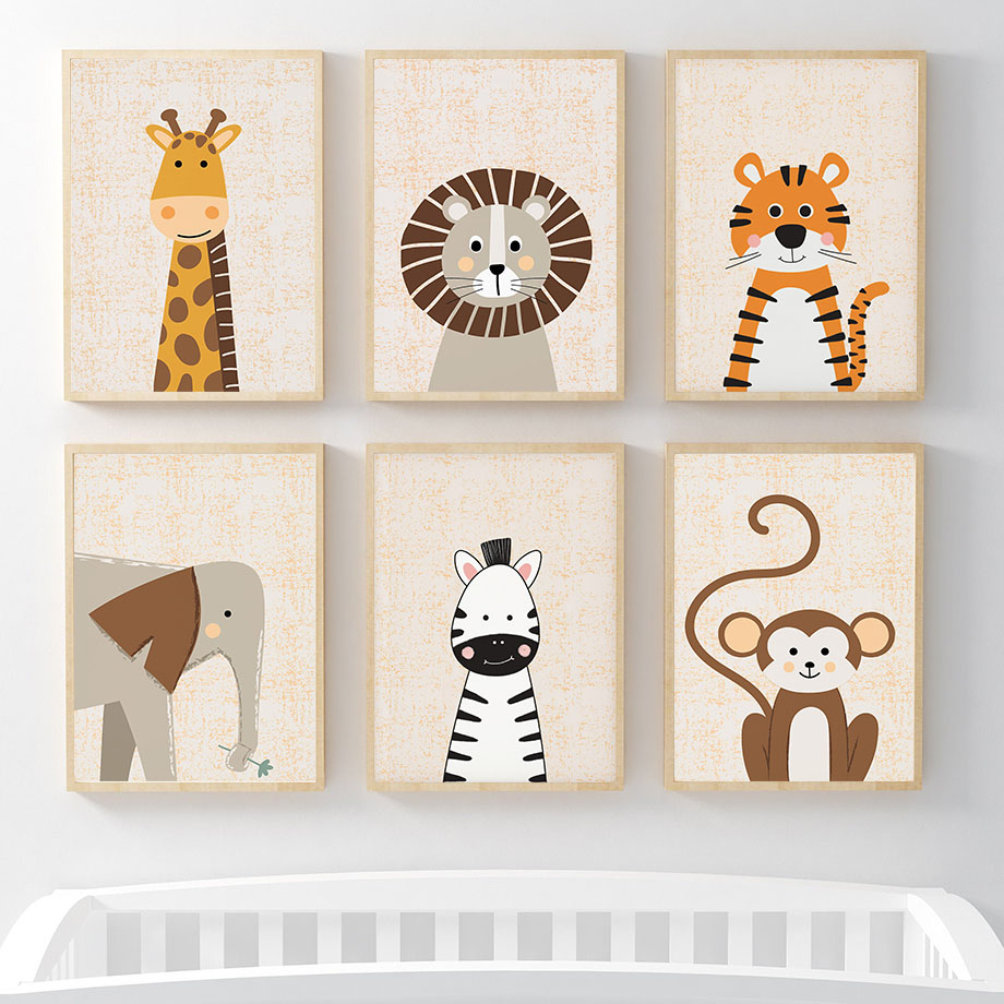 Baby Name Wall Art - Lion Giraffe Elephant Zebra Monkey Nursery