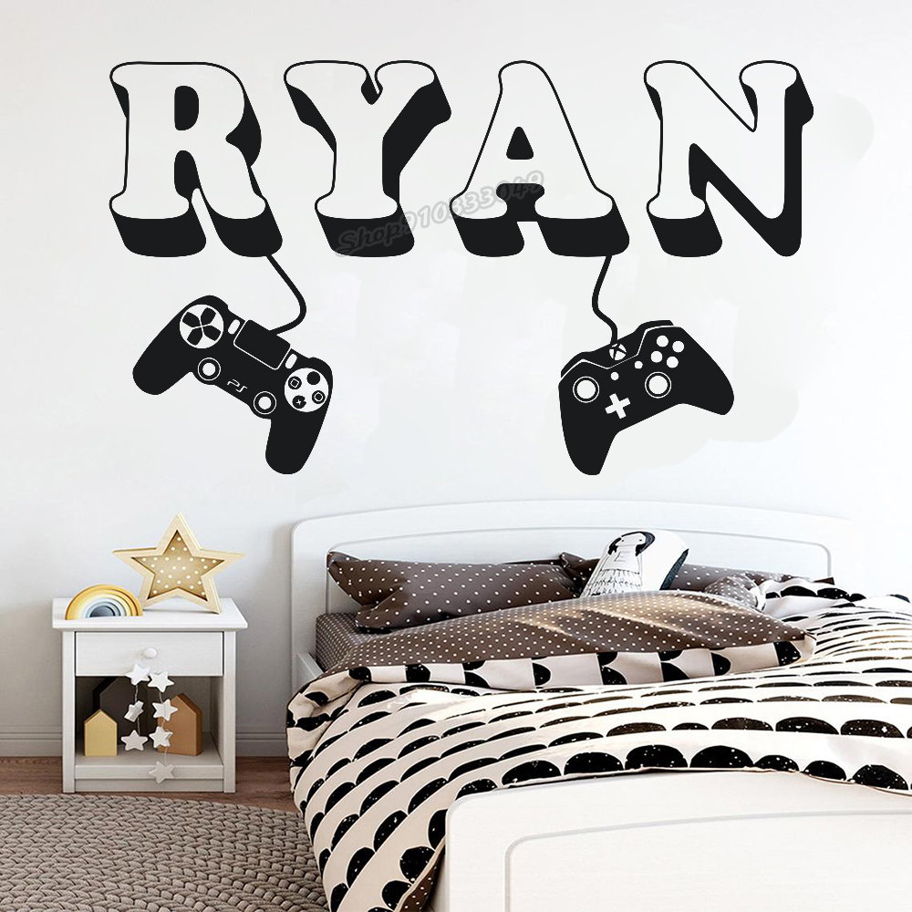 Baby Name Wall Art - Gamer wall Sticker Custom Name Controller