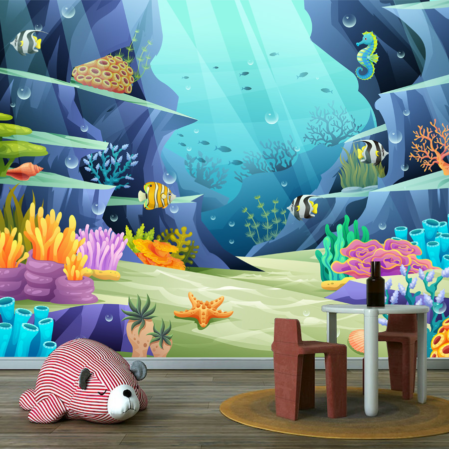 Baby Nursery Mural Wallpaper - 15+ Cartoon Underwater Tropical Fish Wallpaper