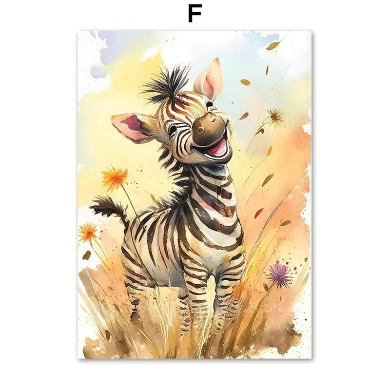 Baby Nursery Art - Watercolor Lion Giraffe Tiger Elephant Zebra
