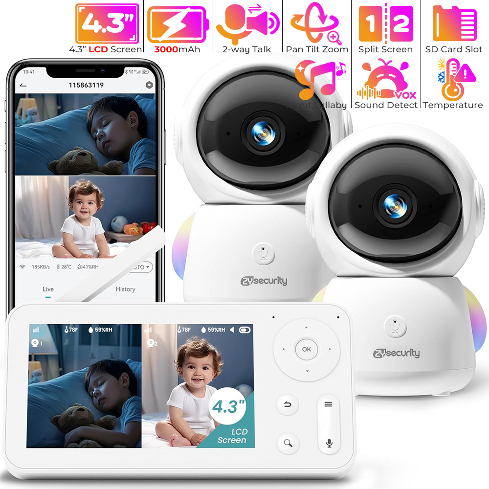 Baby Nursery Night Light - 2K Baby Monitor with 2 Cameras