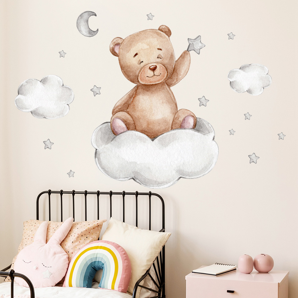 Baby Nursery Mural Wallpaper - Bear Moon Clouds Stars Wall Stickers
