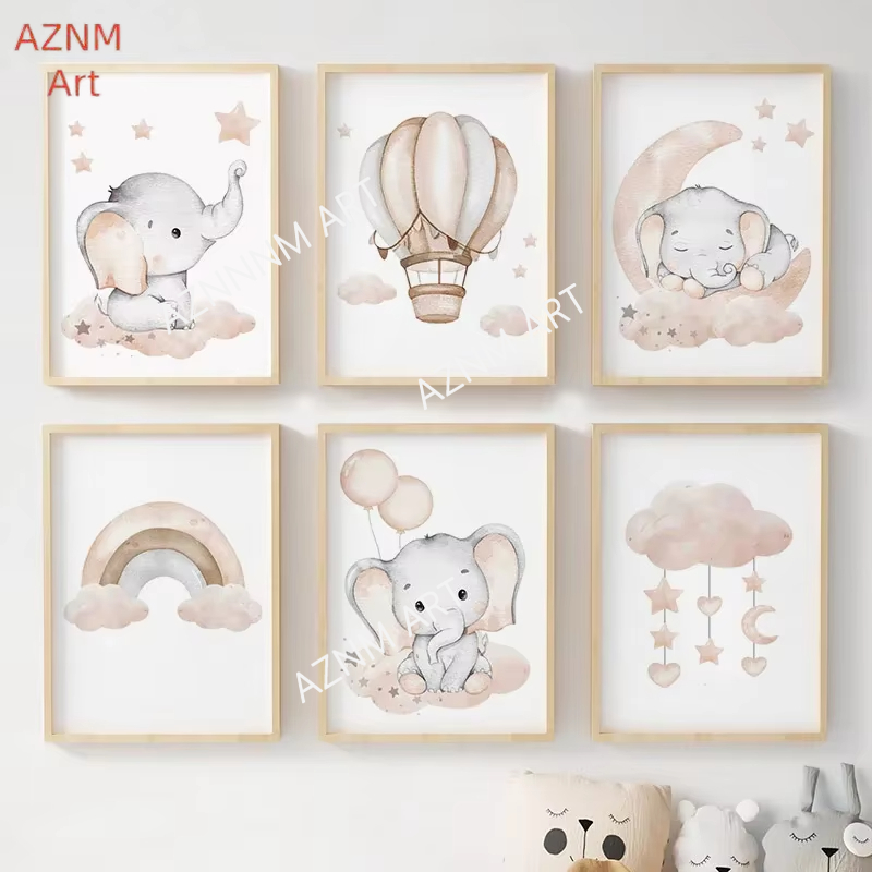 Elephant Balloon Rainbow Moon  - Baby Nursery Art recension och pris