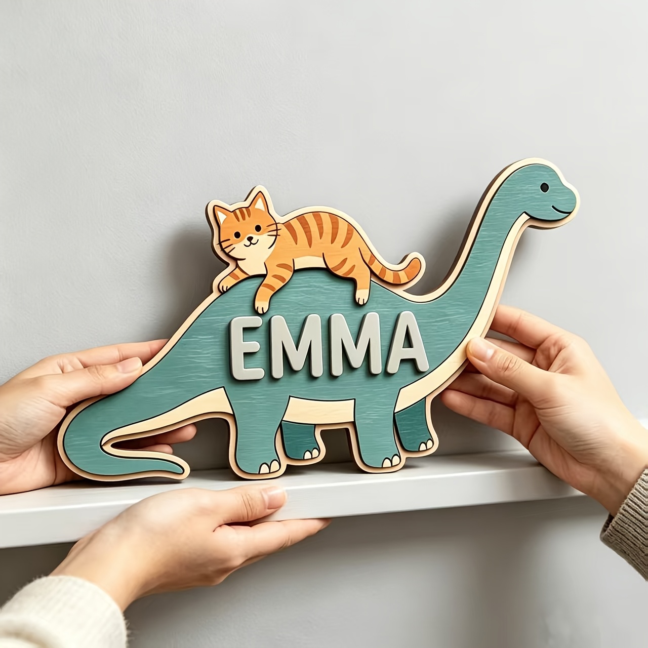 Personalized Cat Riding Dinosa - Baby Nursery In recension och pris