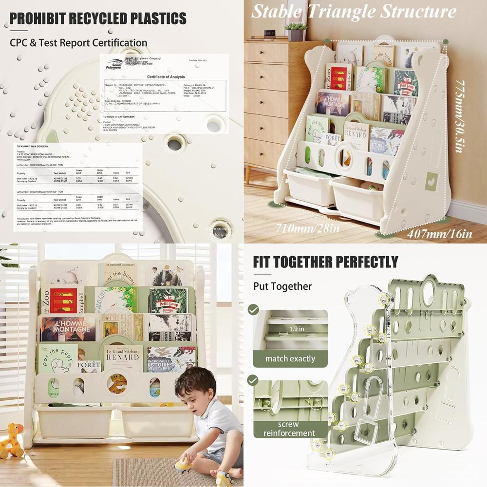 Kids Bookshel and Toy Storage  - Baby Nursery Green recension och pris