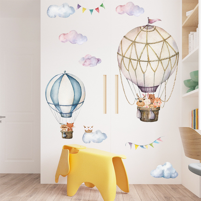 Cartoon Animal Hot Air Balloon - Baby Nursery Mural Wallpaper recension och pris