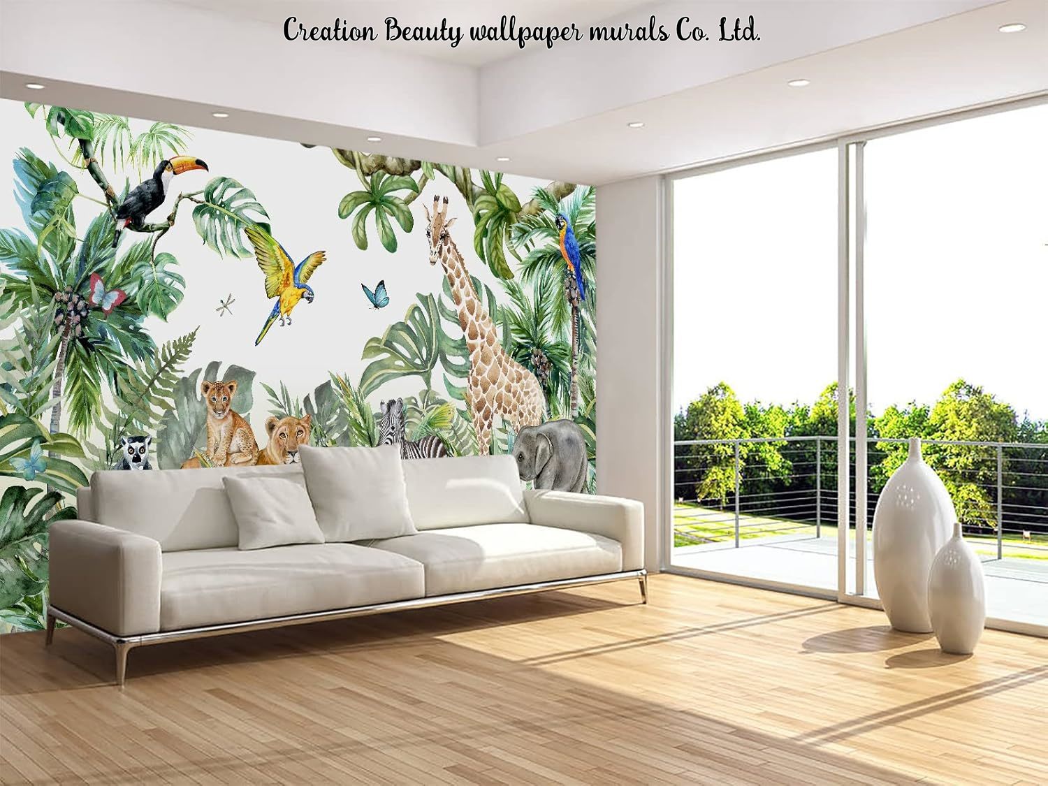 Watercolor Animals Jungle Wall - Baby Nursery Mural Wallpaper recension och pris