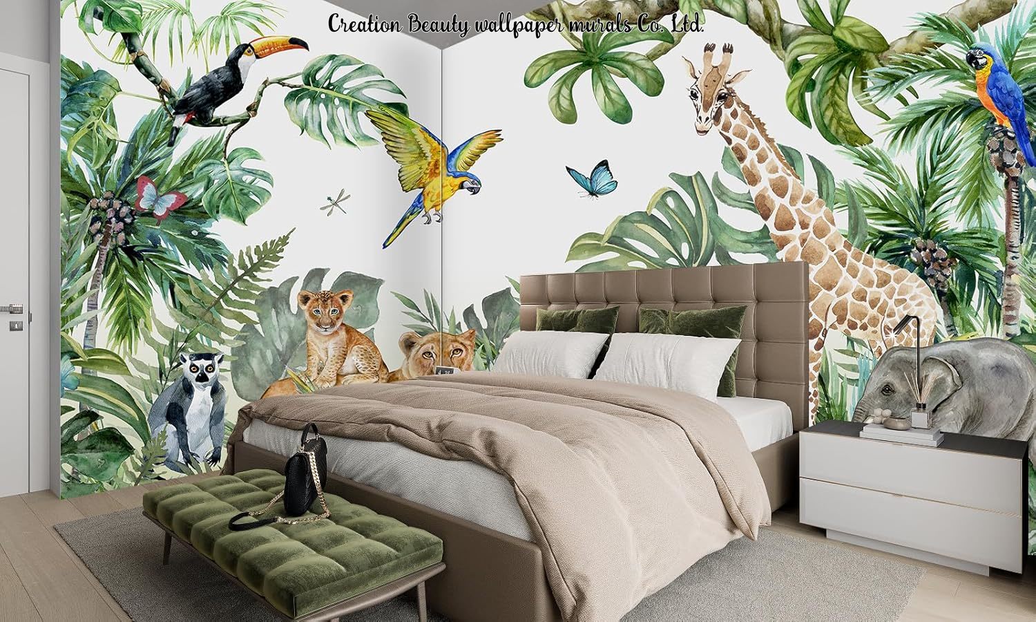 Watercolor Animals Jungle Wall - Baby Nursery Mural Wallpaper recension och pris