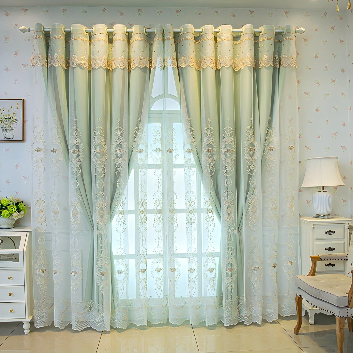 1pc Vintage Green Lace Curtain - Blackout Curtain Nursery recension och pris