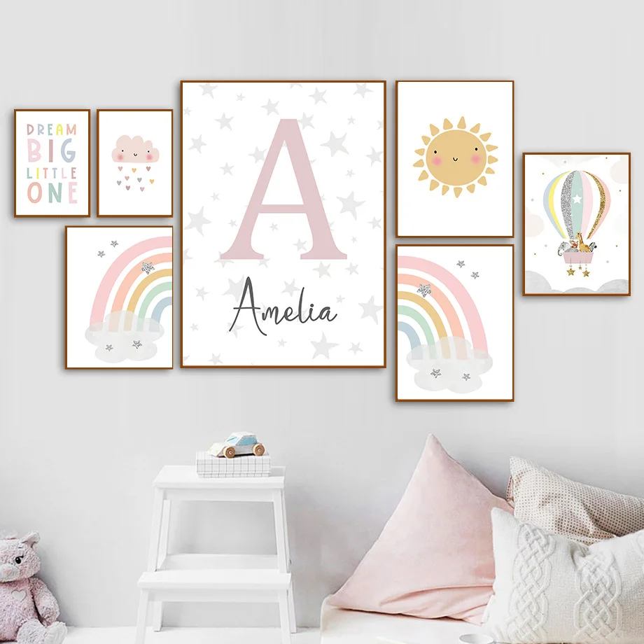 Giraffe Elephant Hot Balloon S - Baby Name Wall Art recension och pris