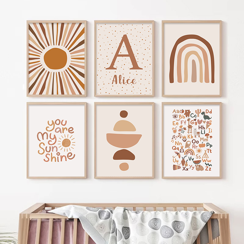 Abstract Sun Rainbow Custom Ba - Baby Name Wall Art recension och pris