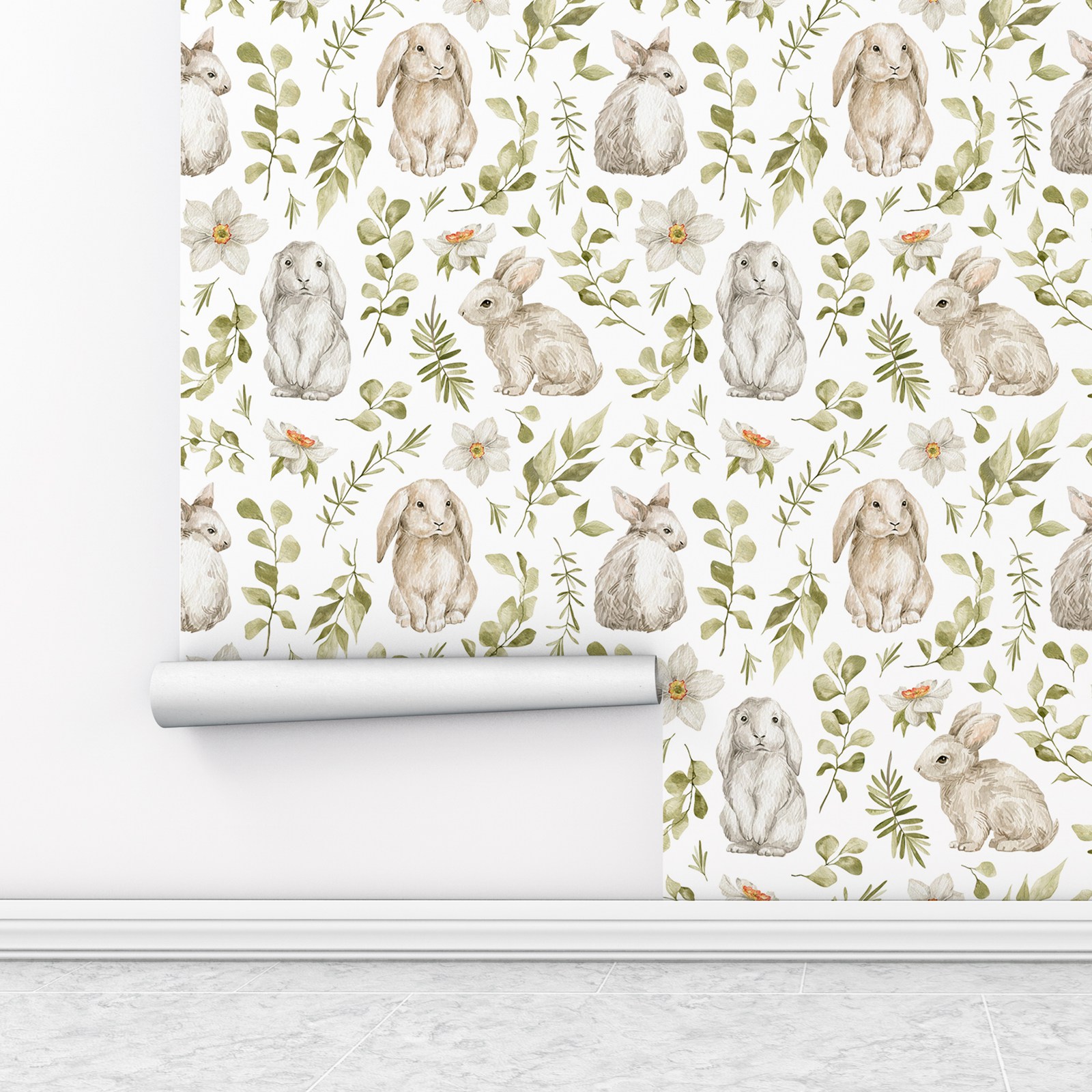 Bunny Wallpaper Kids Room Wall - Baby Nursery Green recension och pris