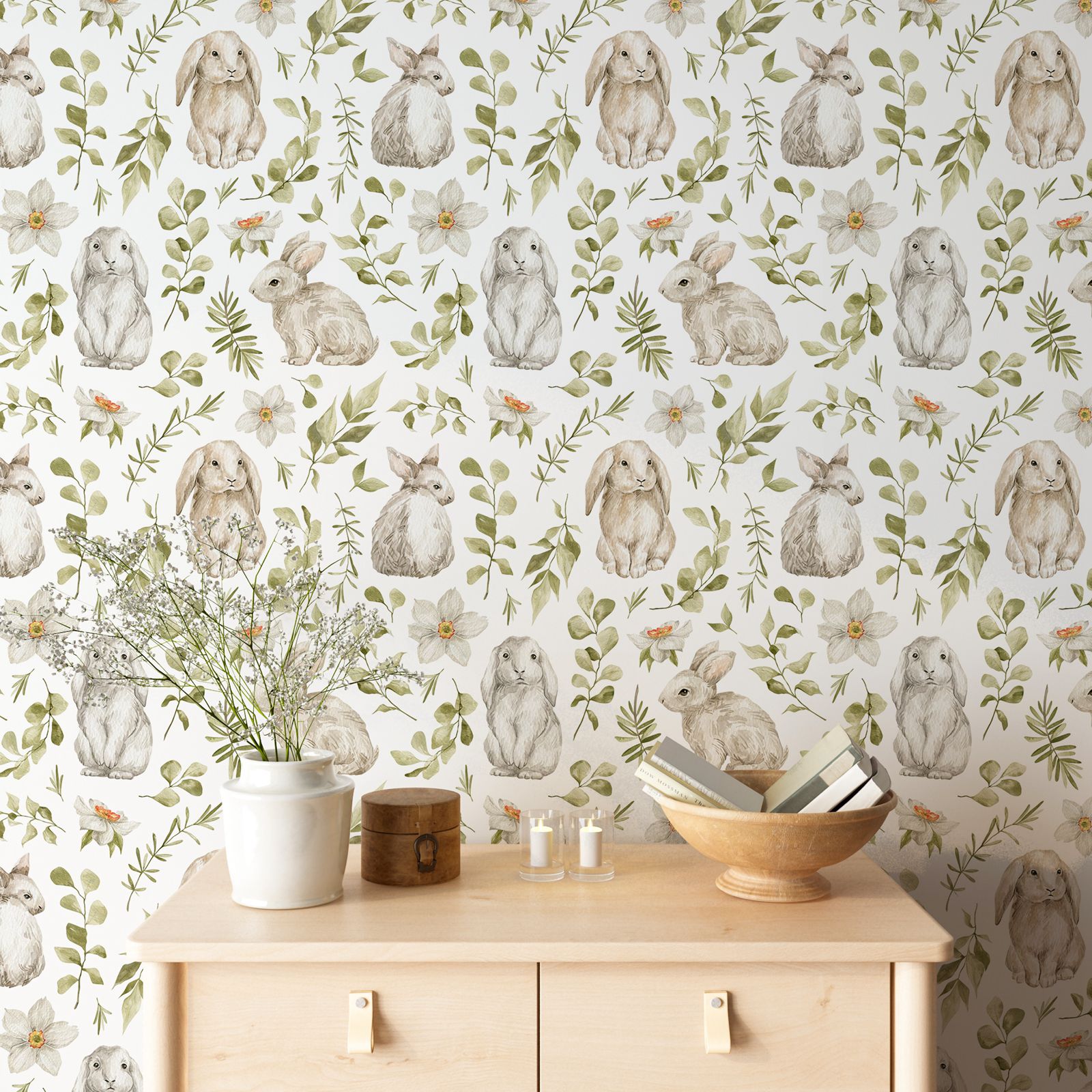 Bunny Wallpaper Kids Room Wall - Baby Nursery Green recension och pris