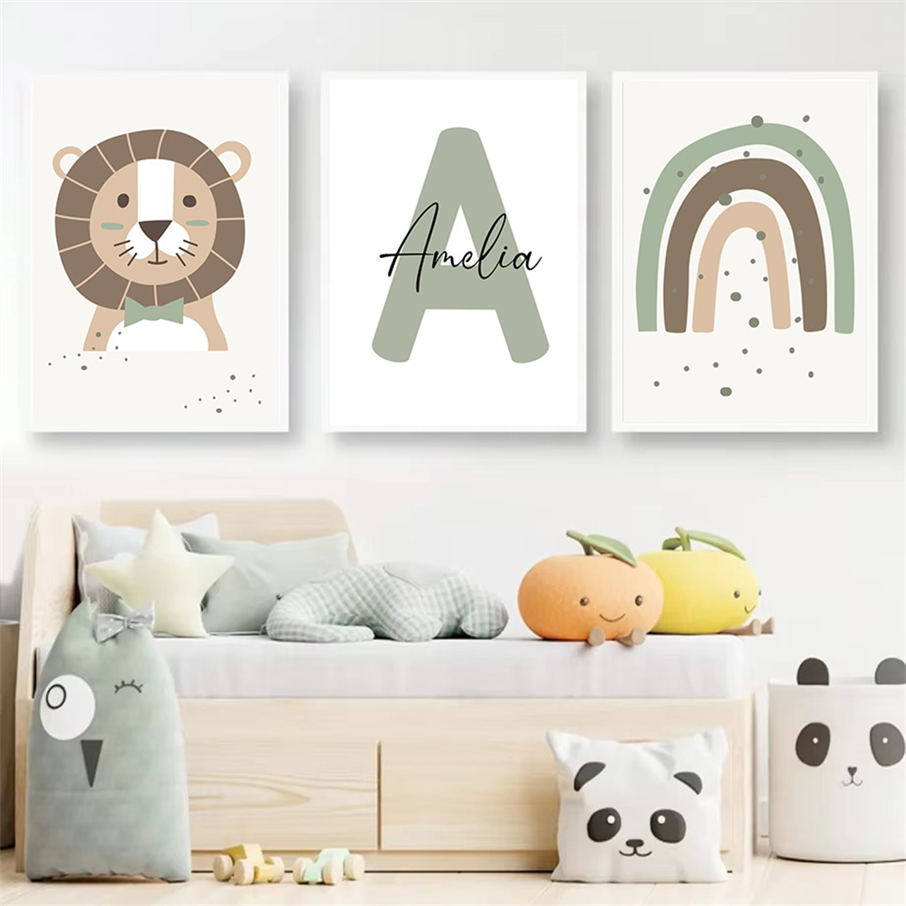 Lion Canvas Print Custom Name  - Baby Nursery Green recension och pris