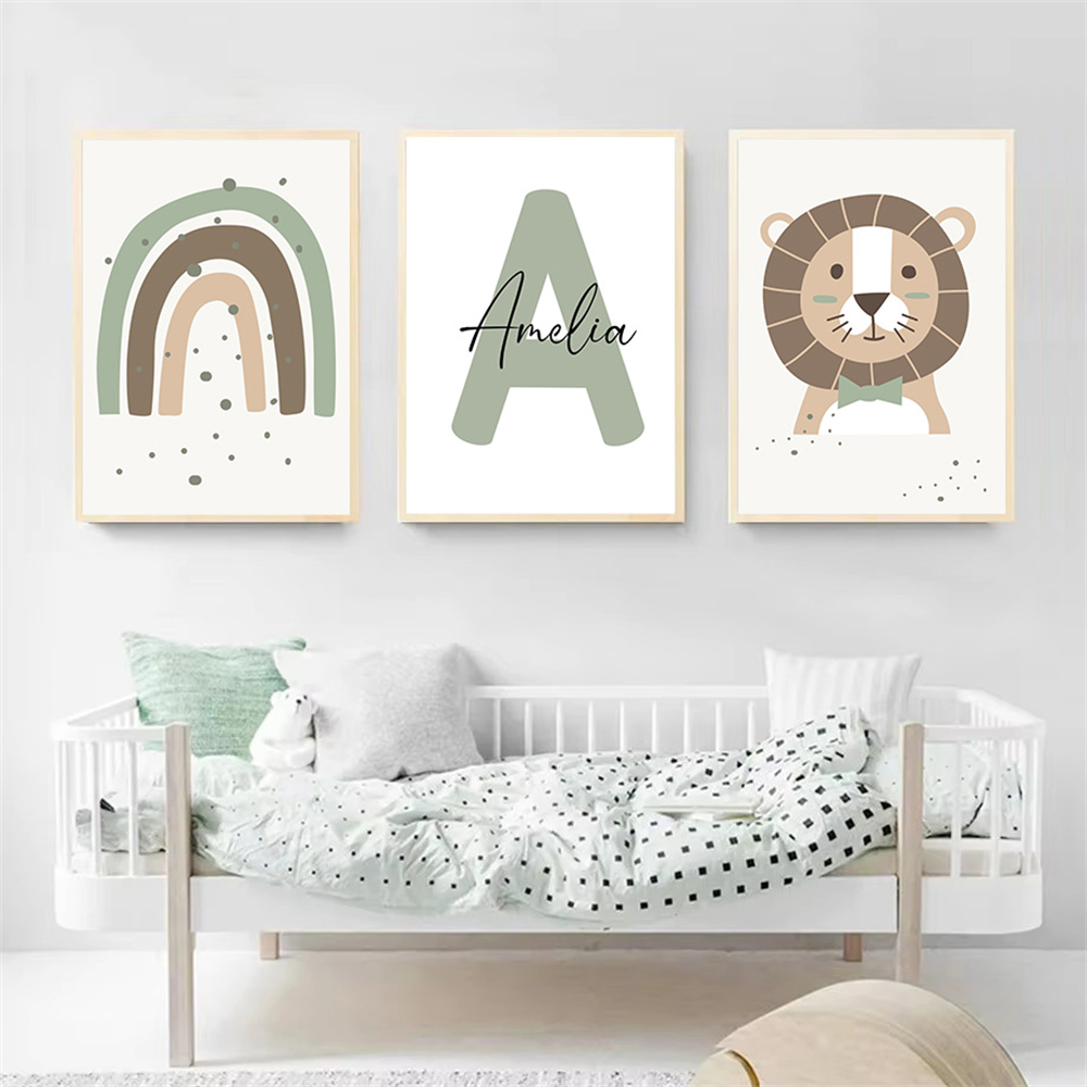 Lion Canvas Print Custom Name  - Baby Nursery Green recension och pris