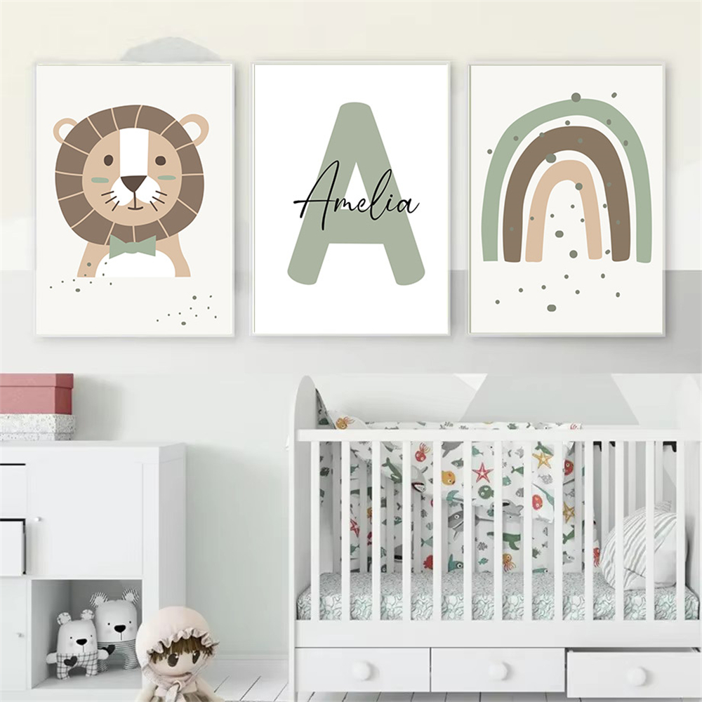 Lion Canvas Print Custom Name  - Baby Nursery Green recension och pris