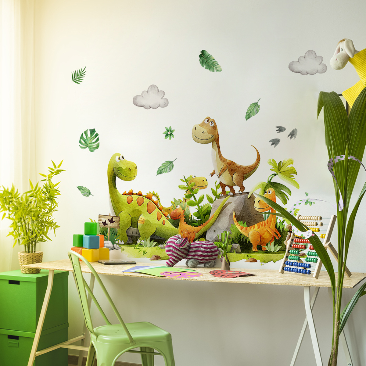 Cartoon Dinosaur Wall Sticker  - Baby Nursery Green recension och pris