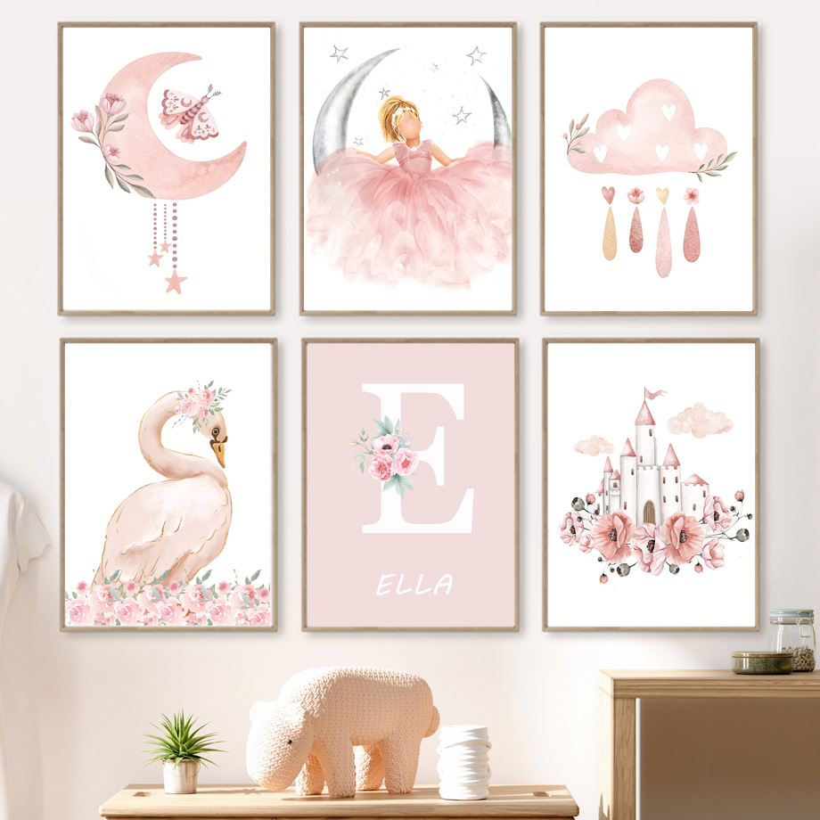 Pink Angel Girl Sun Moon Cloud - Baby Nursery Art recension och pris