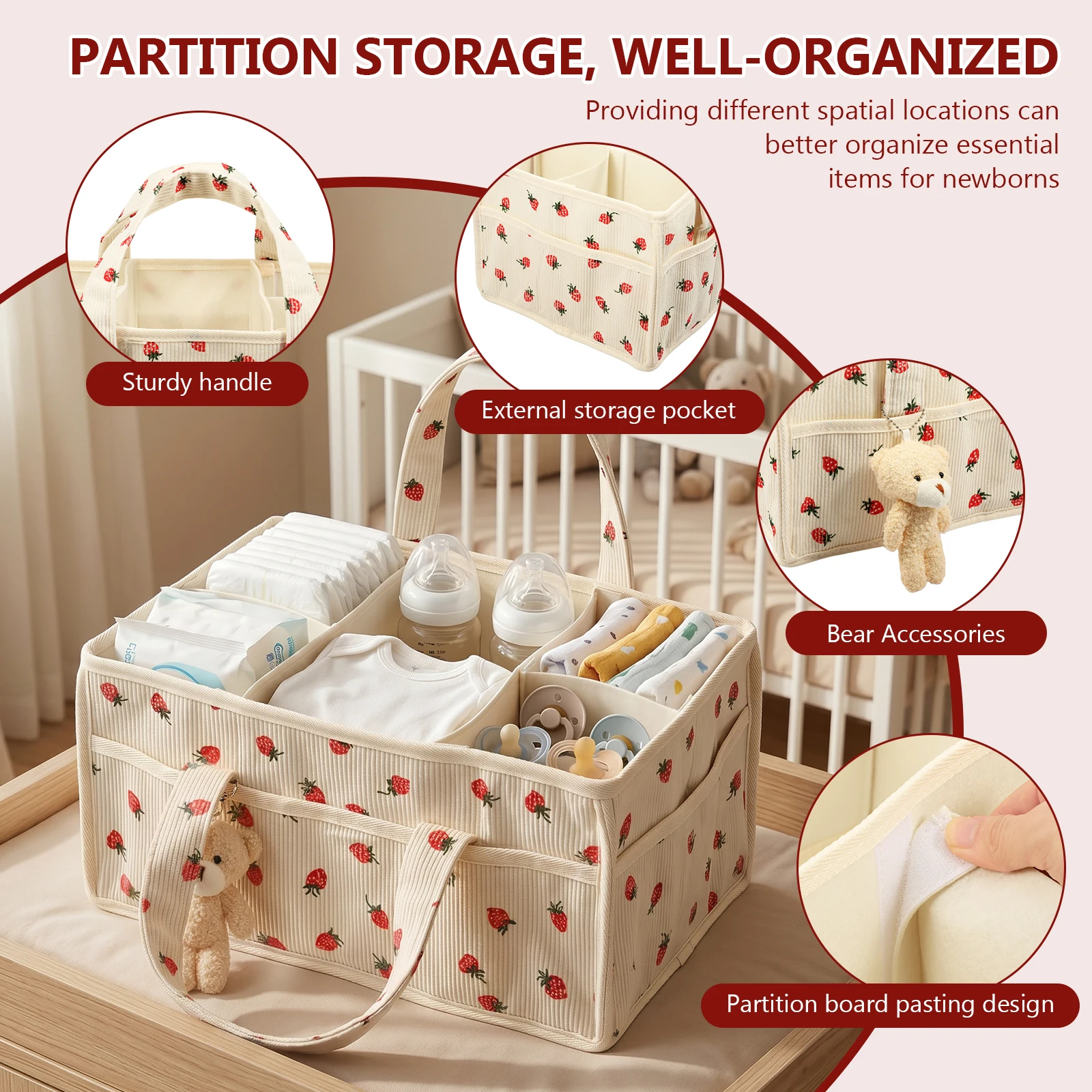 Baby Nappy Wipe Basket Organiz - Baby Nursery Handles recension och pris