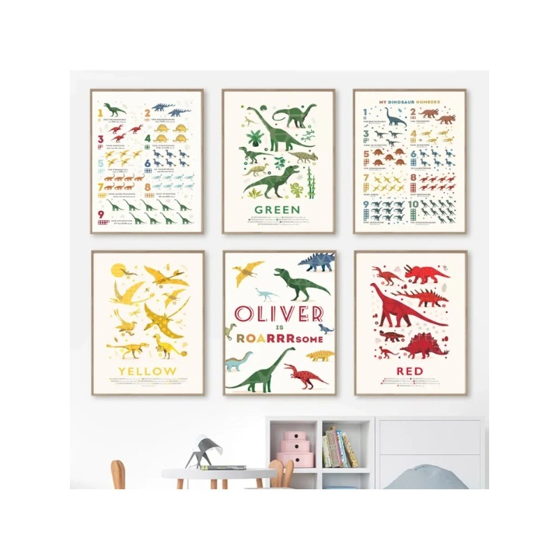 Dinosaur Numbers Educational A - Baby Name Wall Art recension och pris