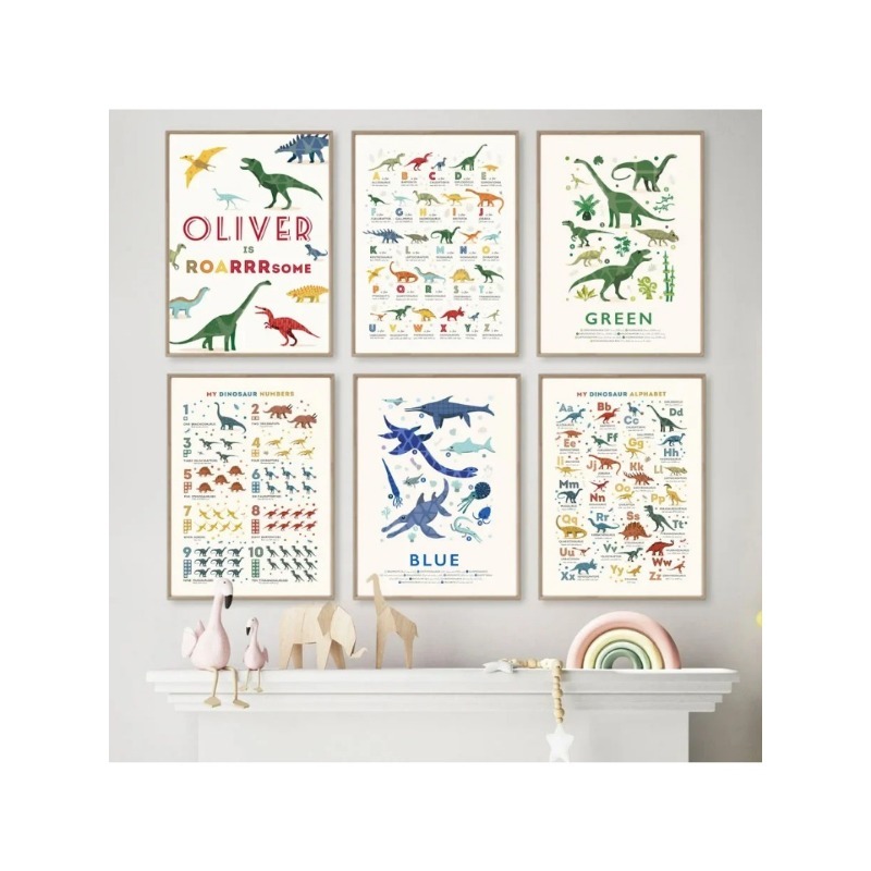 Dinosaur Numbers Educational A - Baby Name Wall Art recension och pris