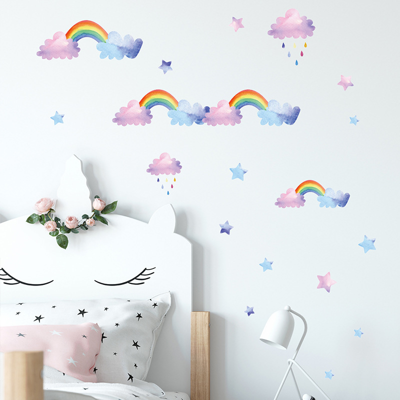 Cartoon Cloud Rainbow Wall Sti - Baby Nursery Mural Wallpaper recension och pris