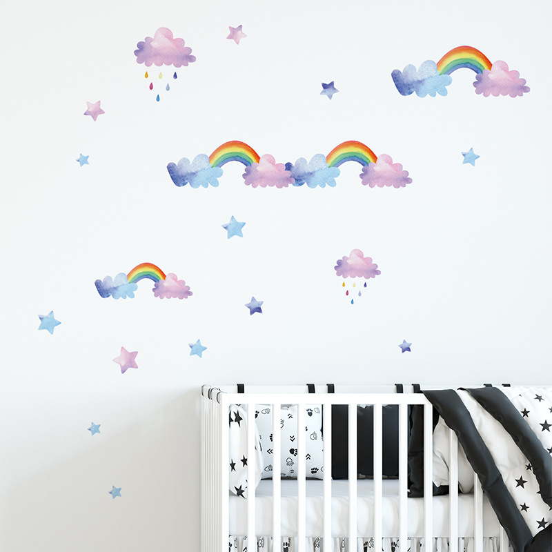 Cartoon Cloud Rainbow Wall Sti - Baby Nursery Mural Wallpaper recension och pris