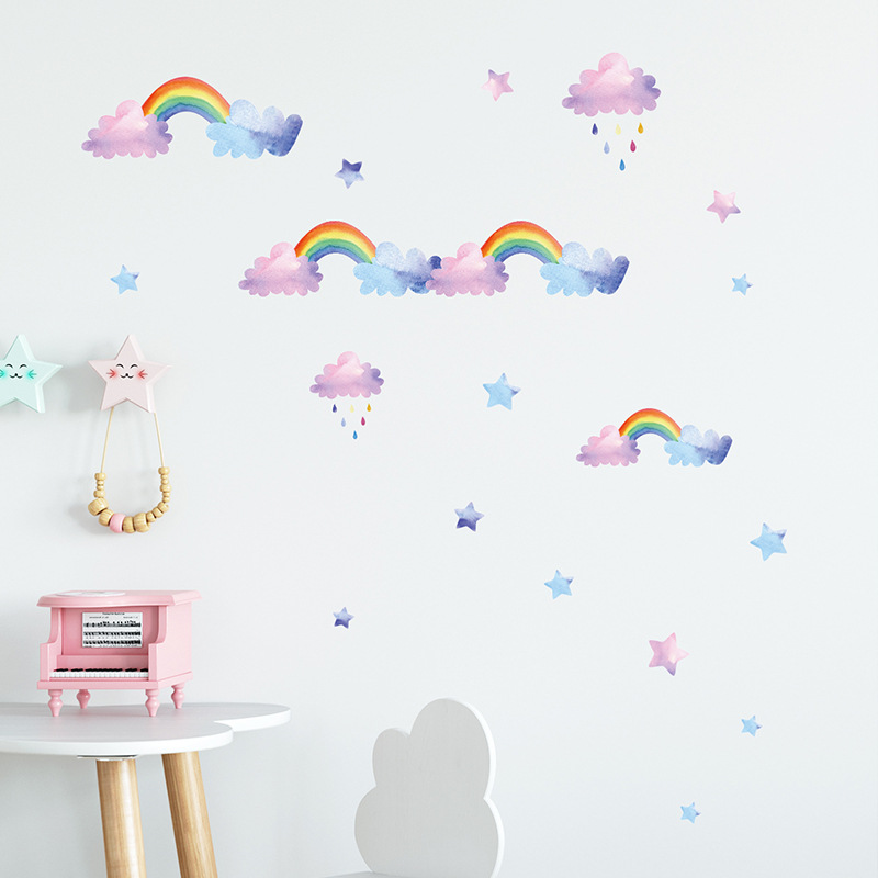 Cartoon Cloud Rainbow Wall Sti - Baby Nursery Mural Wallpaper recension och pris