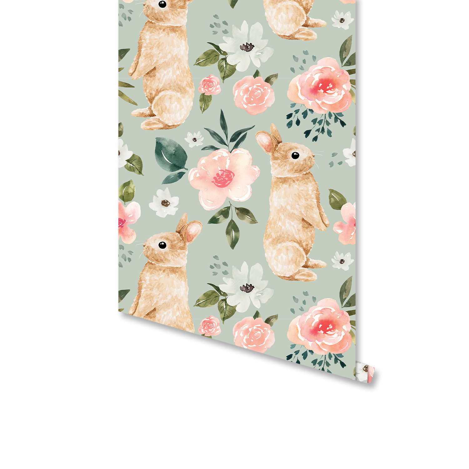 Sage Green Bunny Floral Wallpa - Baby Nursery Green recension och pris