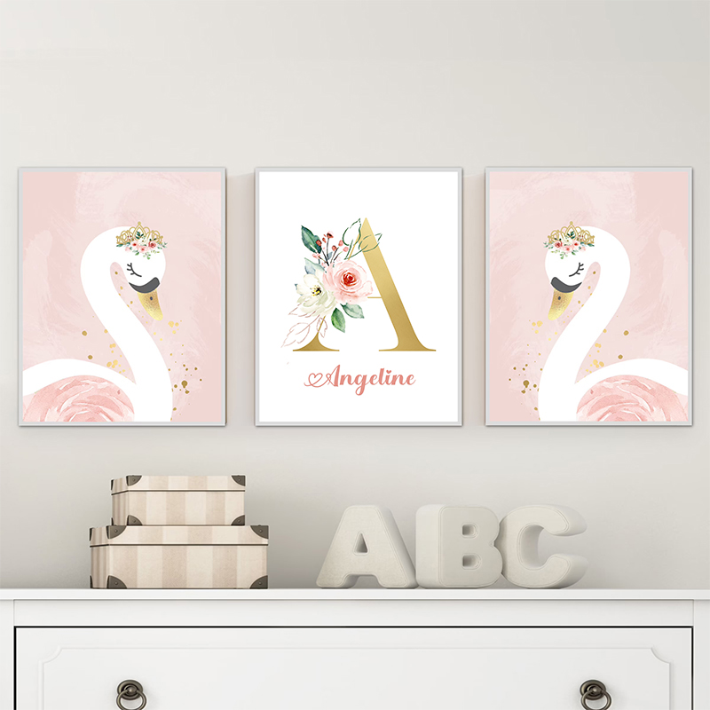 Pink Crown Swan Golden Customi - Baby Name Wall Art recension och pris