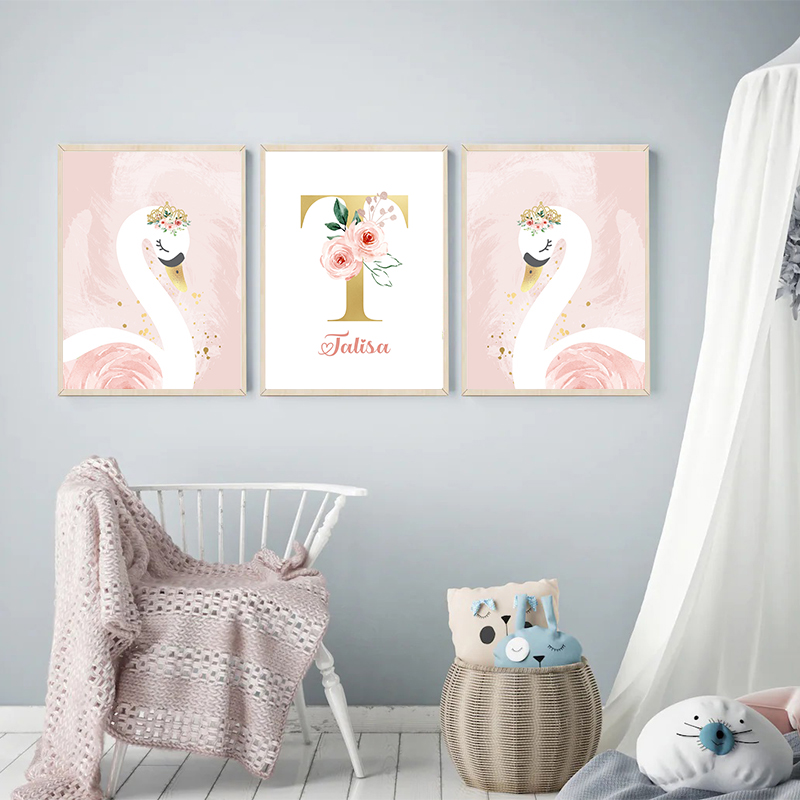 Pink Crown Swan Golden Customi - Baby Name Wall Art recension och pris