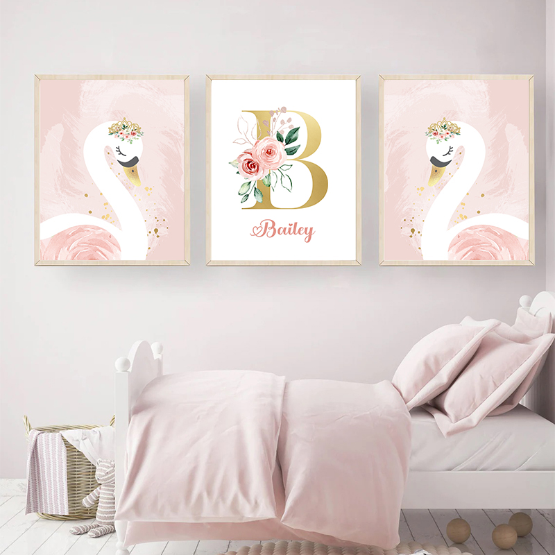 Pink Crown Swan Golden Customi - Baby Name Wall Art recension och pris
