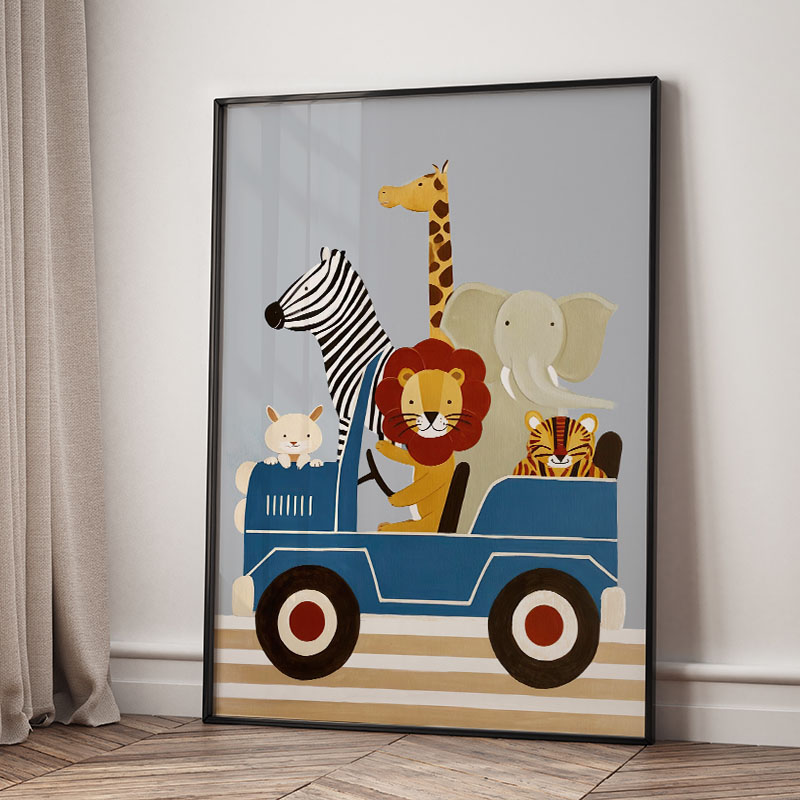Funny Cartoon Animal Car Ballo - Baby Nursery Art recension och pris
