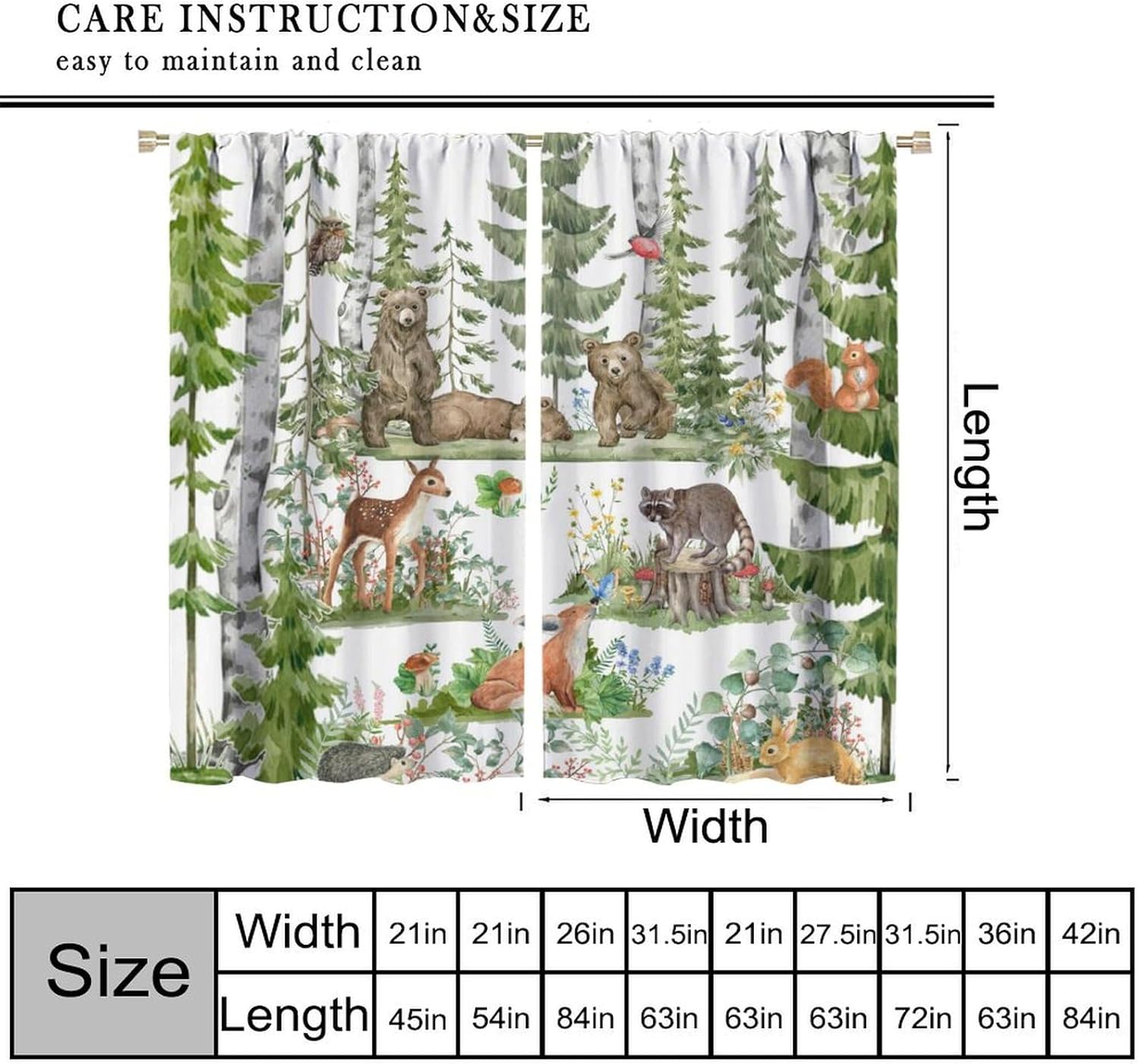 Forest Animal Curtains for Kid - Baby Nursery Green recension och pris